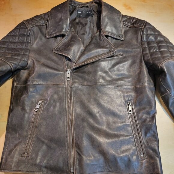 ASOS Design Oversized Biker Jacket - Real Leather with Stitch Detail - Picture 2 of 16